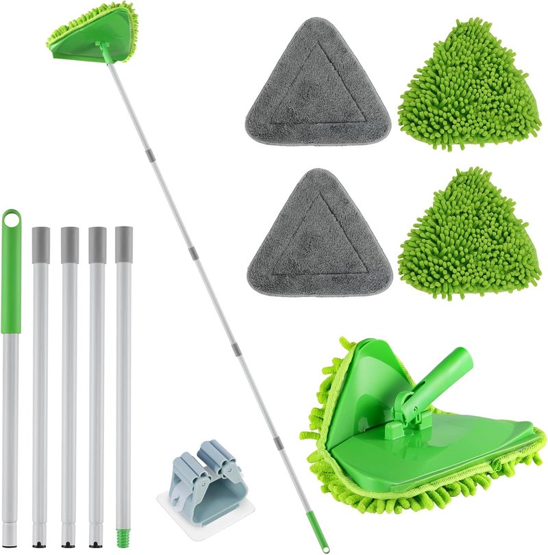 RONSUNG Wall Cleaner Triangle Mop with 82'' Long Handle - Wall Scrubber, Cleaning Washer Tool with 4 Microfiber Chenille Duster Pads for Clean Walls, Ceiling, Windows, Baseboards, Floors (Green) - Image 1